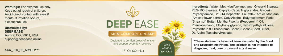 Deep Ease — full product label including ingredients and manufacturer information