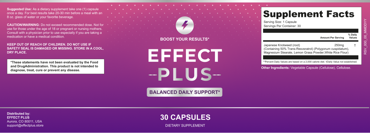EffectPlus — full product label including ingredients, Supplement Facts and manufacturer information