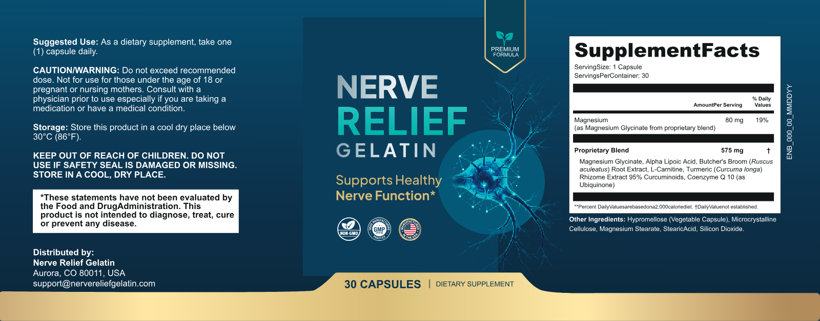 Nerve Relief Protocol — full product label including ingredients, Supplement Facts and manufacturer information